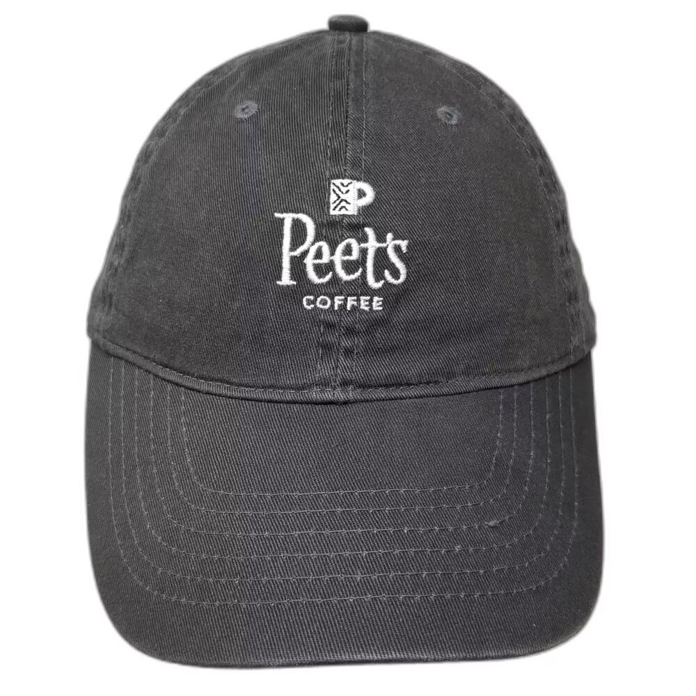 Peet's Coffee Baseball Cap Gray Brown OS Adjustable Hat Embroidered Slideback